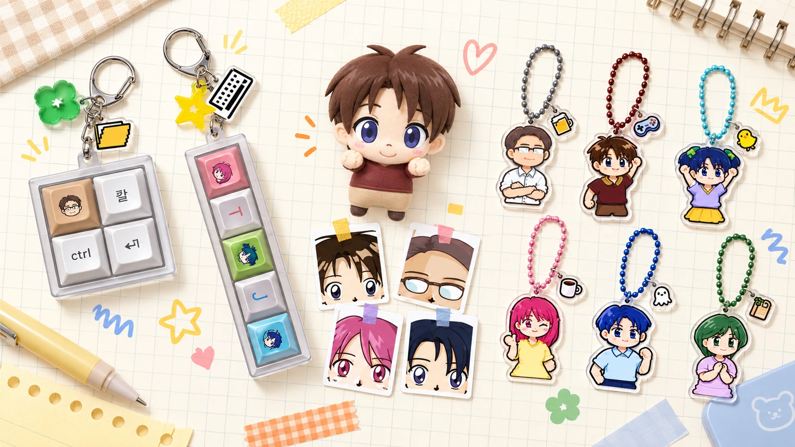 Hancom Tajaのキーキャップやキャラクターグッズをテーマにした紹介用イメージ(AI生成)