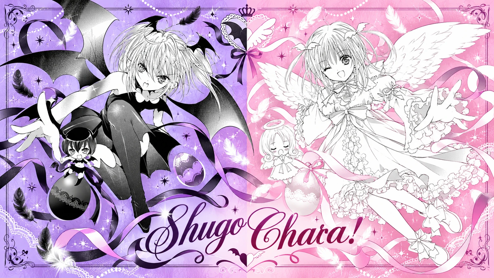 しゅごキャラ!の天使と悪魔をテーマにした横長イラスト(AI生成)