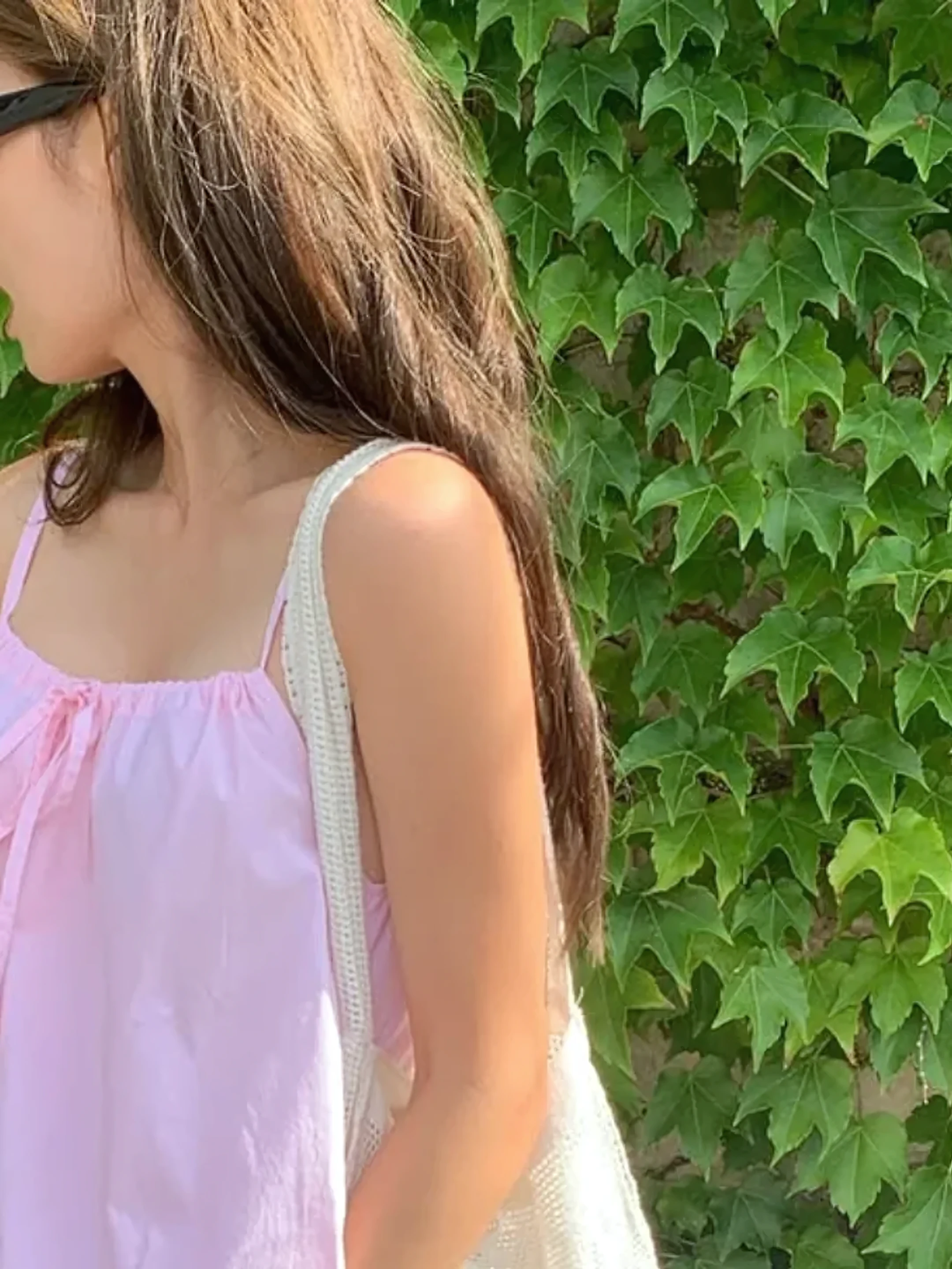 Pink against green.