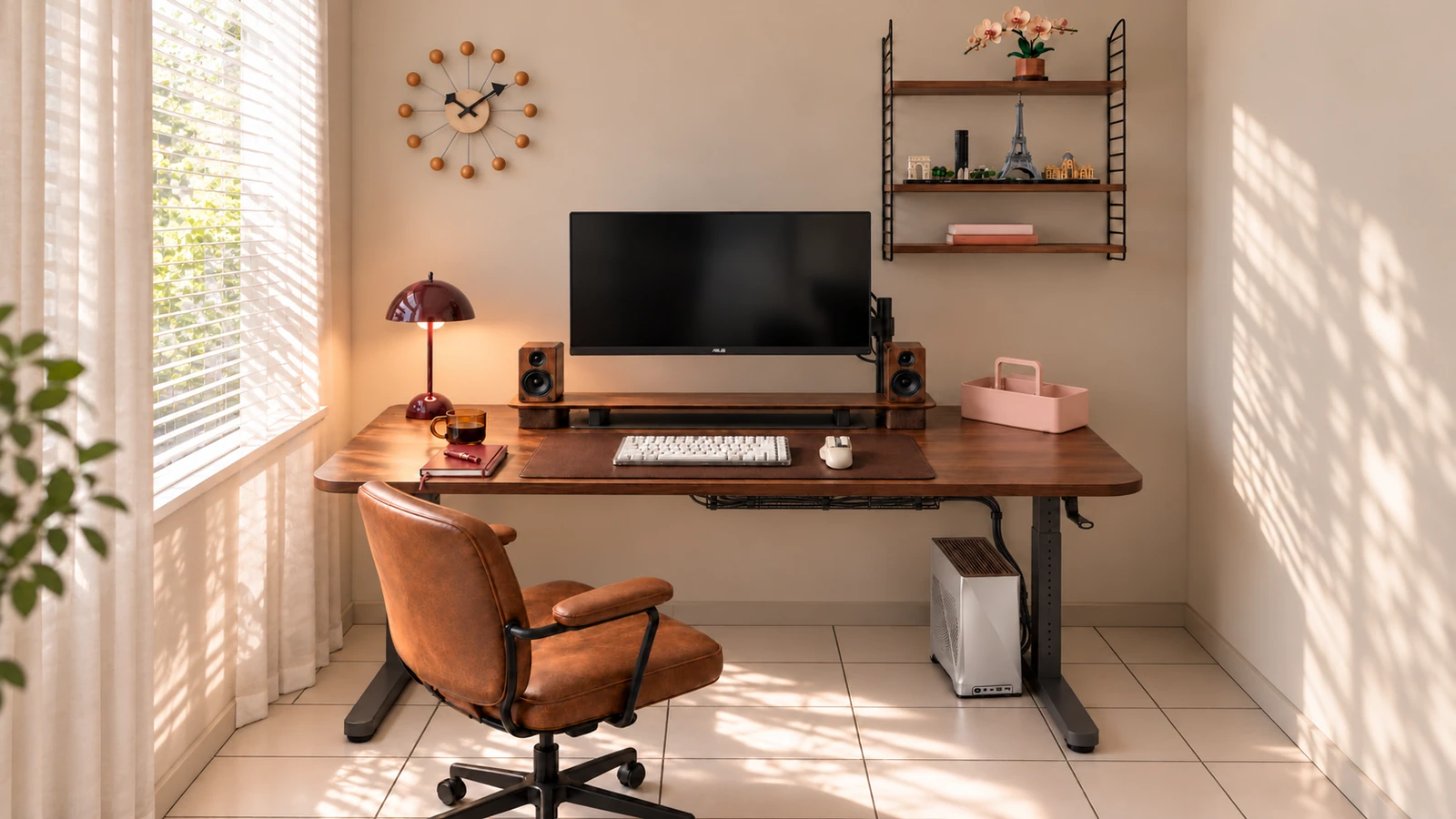 desktop I gathered the lines underneath and lowered them to the edges to clear the center foot space.