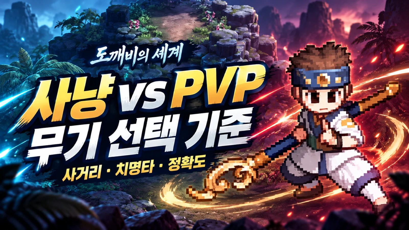 도깨비의 세계 사냥과 PVP 무기 선택 기준 사거리 치명타 정확도