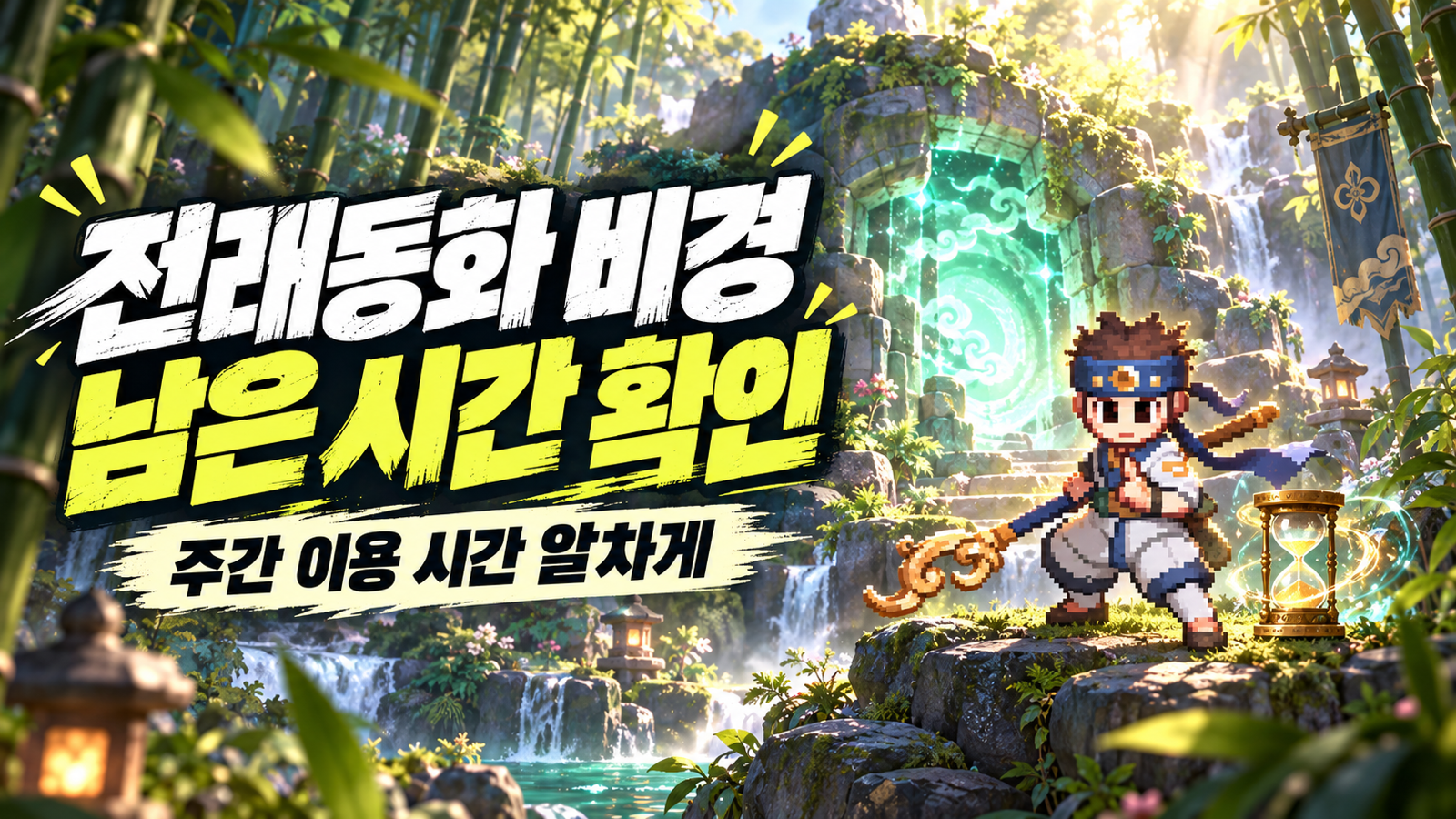 초록빛 숲과 비경 입구로 표현한 전래동화 주간 이용 시간 관리