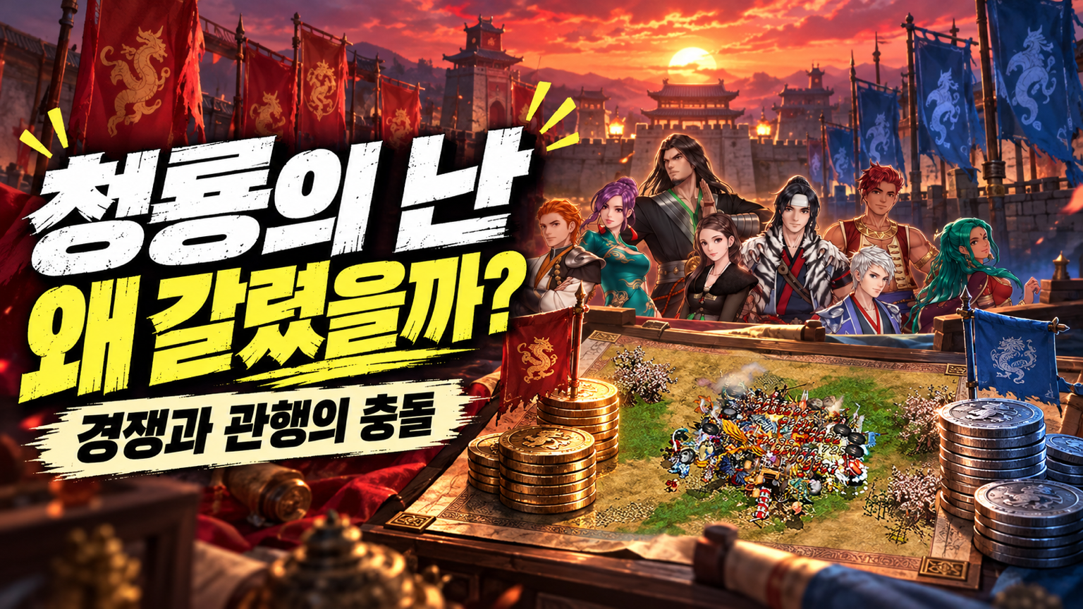 청룡 서버의 투자 경쟁이 기존 관행과 충돌하면서 논란이 된 배경을 보여주는 썸네일