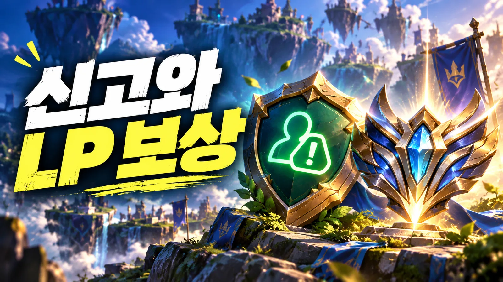 신고를 뜻하는 방패와 랭크 상징 옆에 신고와 LP 보상이라는 문구