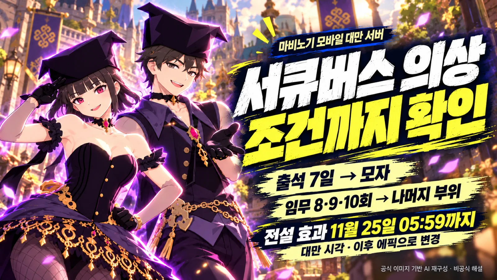 공식 의상 이미지를 바탕으로 재구성한 서큐버스 의상과 보상 조건 안내