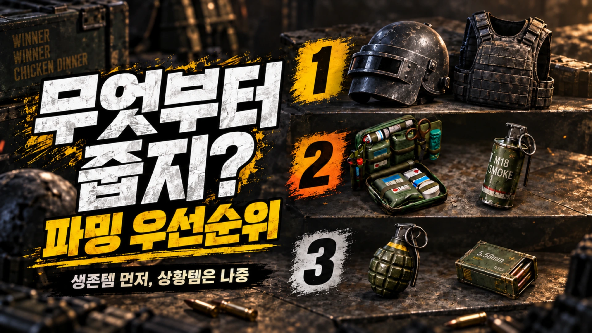 배그 생존 장비와 회복템, 투척물의 파밍 순서