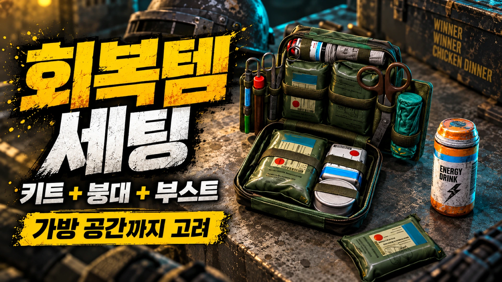 배그 의료용 키트와 붕대, 부스트 아이템 구성