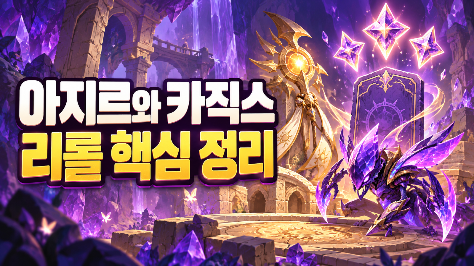 아지르와 카직스 리롤의 성장을 상징하는 황금 지팡이와 보랏빛 별 보석