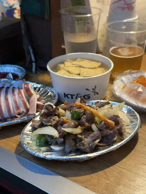 砂肝炒め+おでんスープ