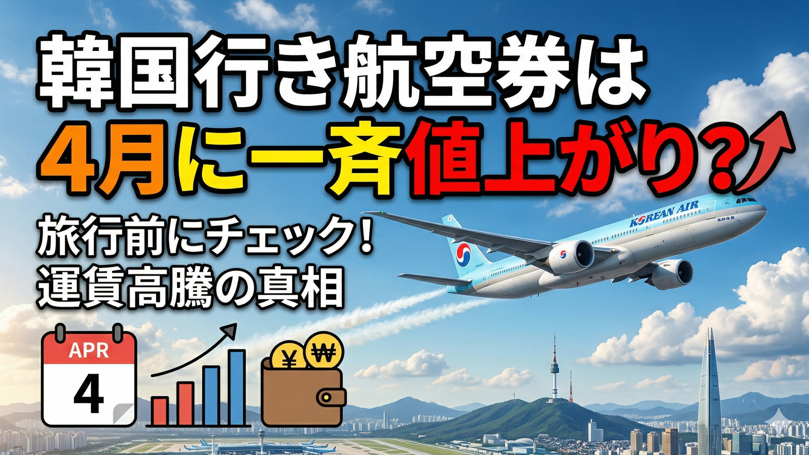 2026年3月版】韓国行き航空券は4月に一斉値上がり？燃油サーチャージを