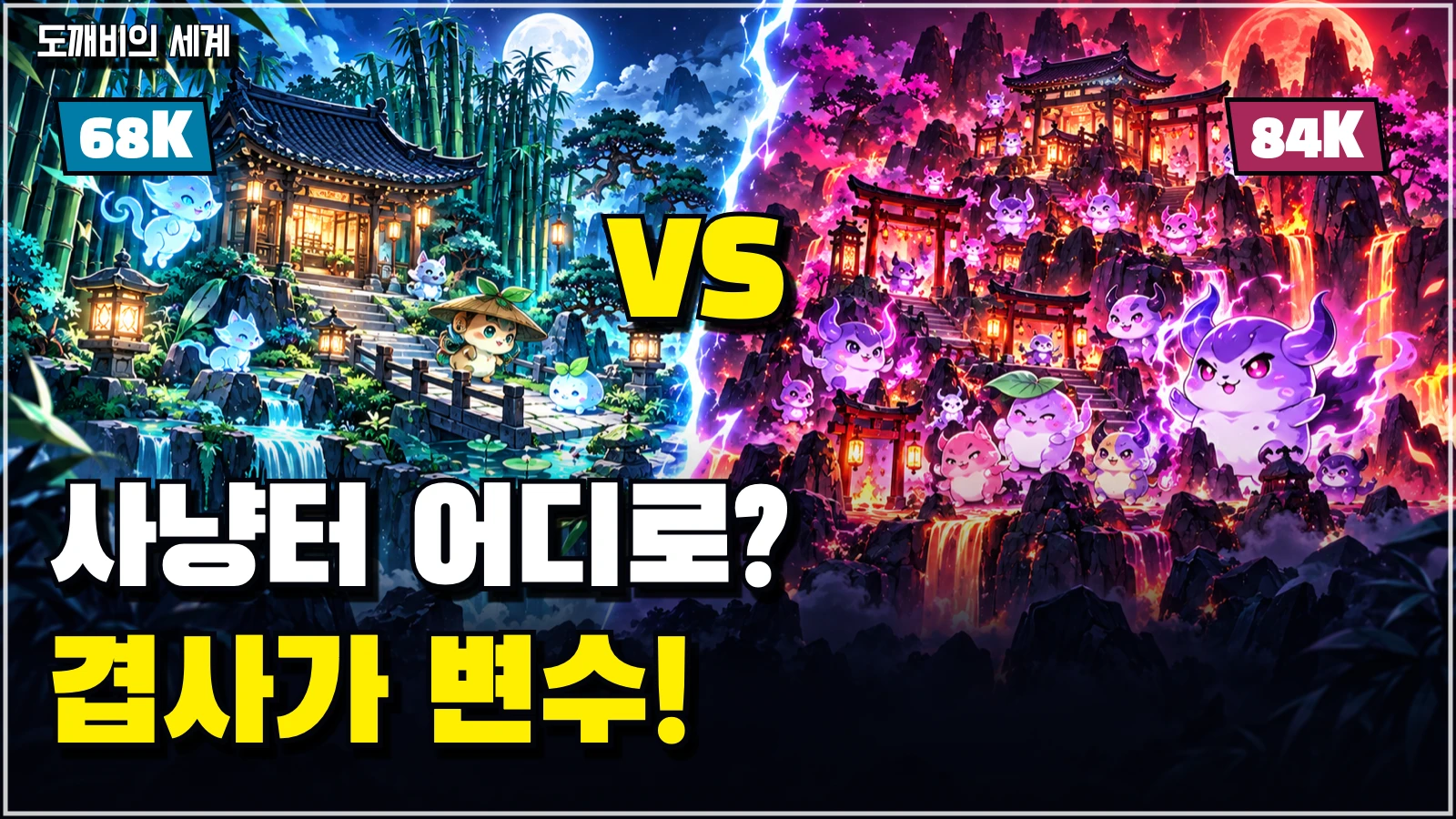 68K와 84K 사냥터 선택에서 겹사 조건을 비교하는 공략 썸네일
